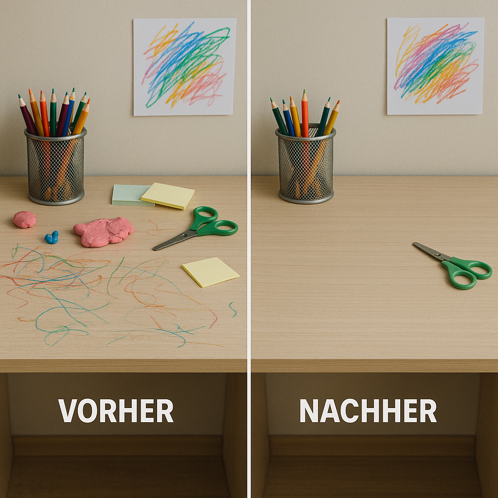 Kinder-Schreibtisch Vorher-Nachher